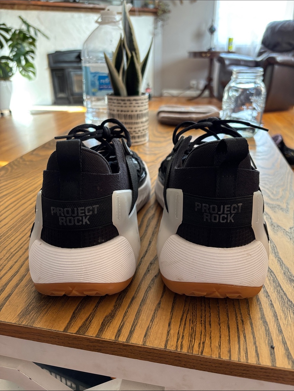 Under Armour Project Rock Black White Brown Gum Sole Athletic Sneakers